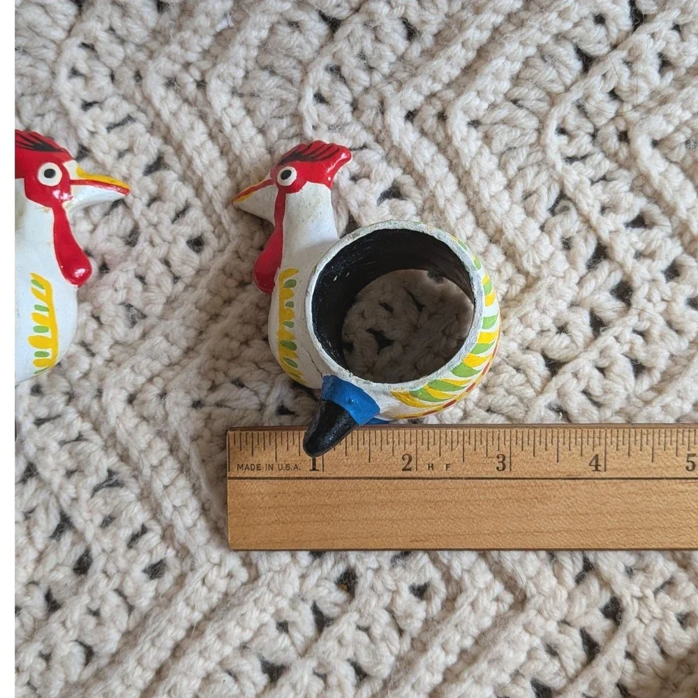 Vintage Hand Painted Rooster Napkin Rings‎ Set of 4 Folk Art Farmhouse Decor